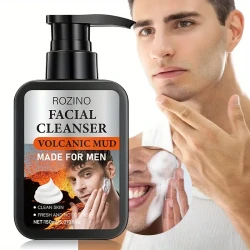 ROZINO Facial Cleanser for Men, Volcanic Mud Deep Cleansing Cream, Pore & Blackhead Cleansing, Moisturizing Face Wash, Alcohol-Free with Glycerin, Fresh Scent for All Skin Types, 150ml