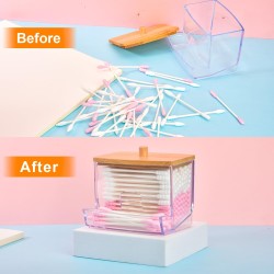 Cotton Swab Holder – Clear Plastic Dispenser with Bamboo Lid