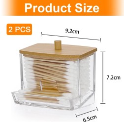 Cotton Swab Holder – Clear Plastic Dispenser with Bamboo Lid