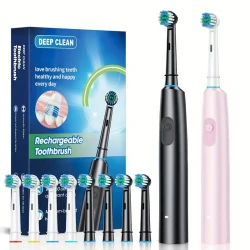 Rechargeable Electric Toothbrush with 4 Replaceable Heads, 5 Modes, Round Head, 360° Rotation