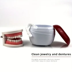 Elegant Automatic Denture Cleaner: Effortlessly Cleans Dentures, Toothbrushes, and Jewelry - Battery Operated with Filter