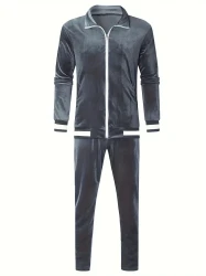 Luxurious Velvet Tracksuit Set - Comfortable Athletic Wear with Full-Zip Jacket and Jogging Pants - Ideal for Gym and Casual Outings