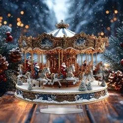 Boho Style Acrylic Carousel Music Box with Santa Claus Theme