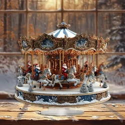 Boho Style Acrylic Carousel Music Box with Santa Claus Theme