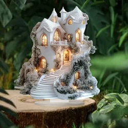 Charming White Winter Snow House Acrylic Tabletop Decor