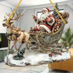 1pc Bohemian Style Acrylic Christmas Sleigh with Santa and Reindeer