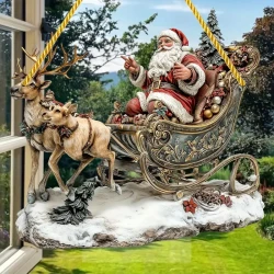 1pc Bohemian Style Acrylic Christmas Sleigh with Santa and Reindeer