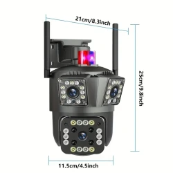 Outdoor Indoor 9MP Wireless 2.4G WIFI IP Cam Outdoor Home Surveillance CCTV Security Camera PTZ, 3 Lens 3 Screen, Auto Tracking, Full-Color Night Vision, 2-Way Audio, 10X Optical Zoom, Remote APP Control, With 64GB Memory Card