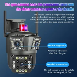 Outdoor Indoor 9MP Wireless 2.4G WIFI IP Cam Outdoor Home Surveillance CCTV Security Camera PTZ, 3 Lens 3 Screen, Auto Tracking, Full-Color Night Vision, 2-Way Audio, 10X Optical Zoom, Remote APP Control, With 64GB Memory Card