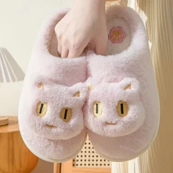 Cotton Cat Slippers Soft Plush Comfy Warm Couple Slip-On House Cute Cat Face Slippers For Winte