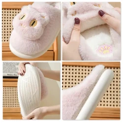 Cotton Cat Slippers Soft Plush Comfy Warm Couple Slip-On House Cute Cat Face Slippers For Winte