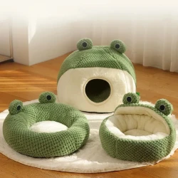 Pet Cat Dog Nest Little Frog Series Warm Plush Mat Autumn Winter Pet House Full Package Nest For Small Cats Dogs Within 5KG