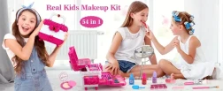 Flybeauty Kids Makeup Kit for Girls, 54pcs Washable Play Makeup Set with Plant-Based Squalane, Mixed Color System, Includes Brushes, Non-Toxic, Water Soluble Cosmetic Case for Ages 3-12, Ideal Christmas Gift