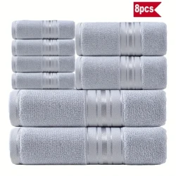 8pcs Luxury Bath Towel Set: 100% Pure Cotton, High-Quality Hotel Standard, Soft & Absorbent, Suitable for Bathrooms, Hotels, SPA