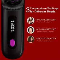 Cordless Hair Straightener Brush - Portable, Rechargeable, Fast Heating with 3 Temp Settings, Anti-Scald, 20Mins Auto-Off, Long Battery Life, and USB Charging for Travel