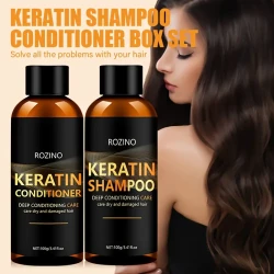 ROZINO Keratin Shampoo and Conditioner Set, 2pcs - Deep Conditioning and Cleaning Care for Dry Hair, Unisex-adult, Glycerin Enriched, Smooth Silky Finish, Hydrating Long-Lasting Scent, Hair Care Combo