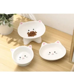 Ceramic Small Cat Face Shape Pet Food Bow