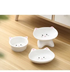 Ceramic Small Cat Face Shape Pet Food Bow