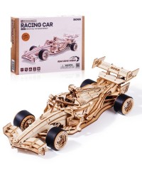 ROBOTIME 3D Wooden Puzzle Racing Car Model Kits With Mechanical Roaring Engine LK505