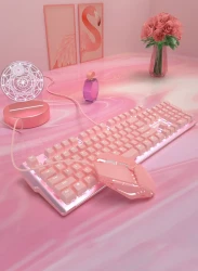 Pink Real Mechanical Keyboard And Mouse Set Girls Cute Gaming Games Dedicated Wired Green Axis Red Axis Girl Heart Luminous Wired Notebook