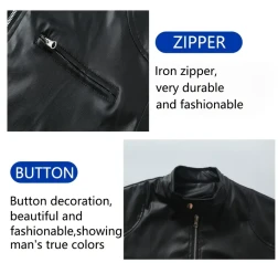 2023 Autumn And Winter New Zipper Cardigan Pocket PU Leather Small Stand Collar MotorcycleJacket Coat Men's Coat