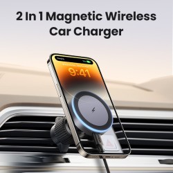 UGREEN Magnetic Car Phone Holder Wireless Charger Stand for iPhone 15, 14, 13 Pro Max