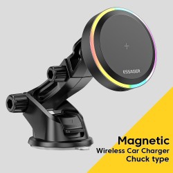 Essager RGB Magnetic Car Phone Holder Qi 15W Wireless Charger - Universal Phone Holder Stand for iPhone 15, 14, 13 Pro Max, Samsung