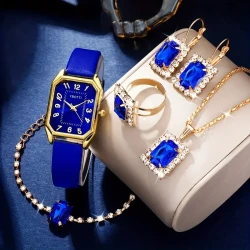 Retro Rectangle Women’s Quartz Watch & Jewelry Set