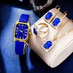 Retro Rectangle Women’s Quartz Watch & Jewelry Set