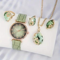 Women’s Casual Leaf Quartz Watch & Jewelry Set