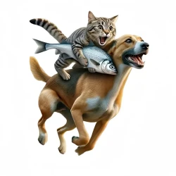 Funny Cat Riding Dog High-Quality Vinyl Decal, Self-Adhesive Waterproof