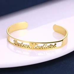 DIY Customized Double Name Open Bangle Cuff Bracelet Valentine's Day Gift