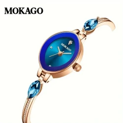 MKGO Luxury Blue Crystal Quartz Bracelet Watch