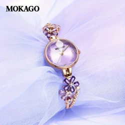 MKGO Violet Flower Crystal Quartz Bracelet Watch