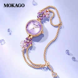 MKGO Violet Flower Crystal Quartz Bracelet Watch