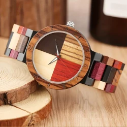 Festive Multi-Colored Wooden Quartz Watch for Women