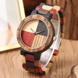 Festive Multi-Colored Wooden Quartz Watch for Women