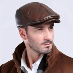 Men's Genuine Cowhide Leather Newsboy Cap