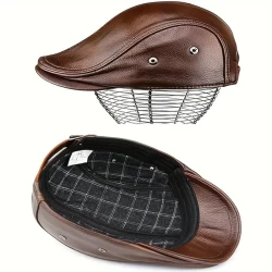 Men's Genuine Cowhide Leather Newsboy Cap