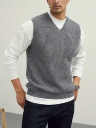 Men's Warm Wool-Blend V-Neck Knit Vest - Comfy Preppy Style Sleeveless Pullover Sweater for Layering