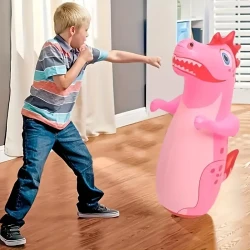 Youngsters' Dinosaur Inflatable Punching Bag - Durable PVC, Ideal for Ages 3-6, Outdoor Exercise & Fun - Available in Pink/Green/Yellow