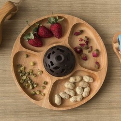 Creative And Personalized Round Compartment Tray Solid Wood Dried Fruit Platter Snacks Nuts Snacks Refreshments, Wooden Plates