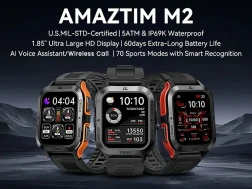 MAZTIM TANK M2 Military Smart Watch For Men 380mAh 60 Days Extra-Long Battery 5ATM IP69K Waterproof Rugged Wireless Call 1.85" Ultra Large HD Display AI Voice Assistant 24H Health Monitor 70 Sport Modes Digital Smartwatch Compatible For Android IOS