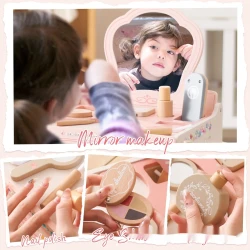 Girl Princess Play House Makeup Toys Small DreGirl Princess Play House Makeup Toys Small Dressing Table Wooden Children's Pink Mirrorssing Table Wooden Children's Pink Mirror