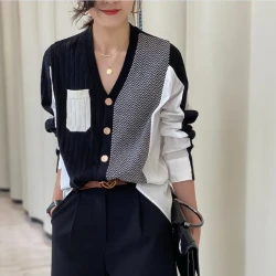 Irregular Shirt Stitching Knitted Cardigan Women