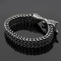 Men's Stainless Steel Black Wolf Head Cuban Chain Bracelet