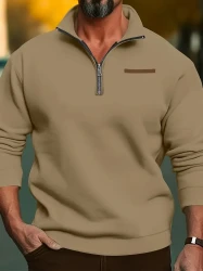 Mens Stylish Quarter-Zip Pullover-Smart Layering & Comfort-Long Sleeve & Collared-Everyday Versatility