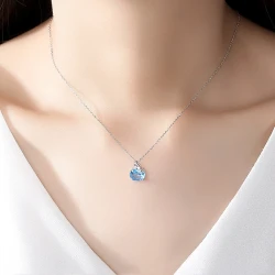 Fashion S925 Silver Necklace Women Oval Crystal