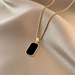 Rectangular Pendant Necklace Design 18K Gold Non-fading Fashion Steel Necklace For Women