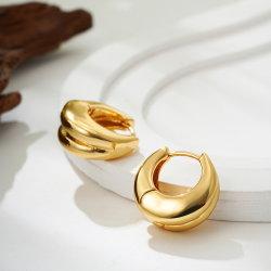 18K Gold Geometric Glossy Double Layer Round Ring Earrings